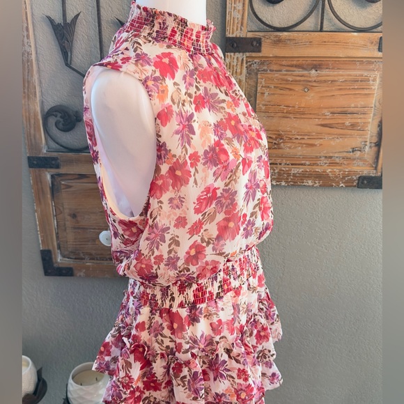 NWT 1. State Floral High Shirred Neck Sleeveless Ruffle Skirt Mini Dress -Sz XL - Picture 7 of 16